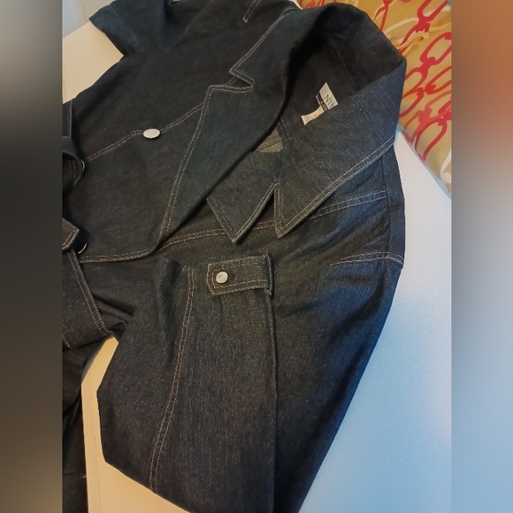 Nine & Co. Women's 20W Indigo Dark Denim Long Belted Trench Coat Jacket Perfect - Picture 7 of 7